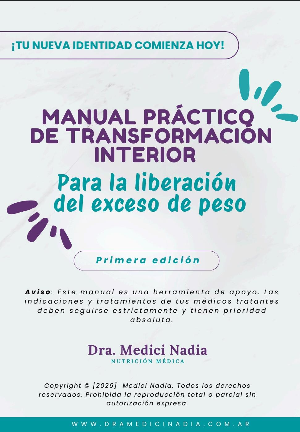 Portada del Manual práctico de transformación interior para bajar de peso por Dra. Medici