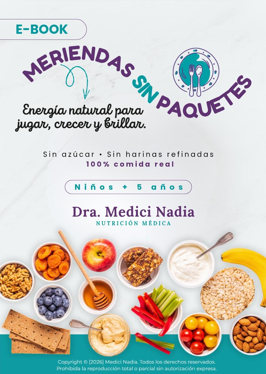 Portada del e-book Meriendas saludables sin azúcar para niños por Dra. Medici